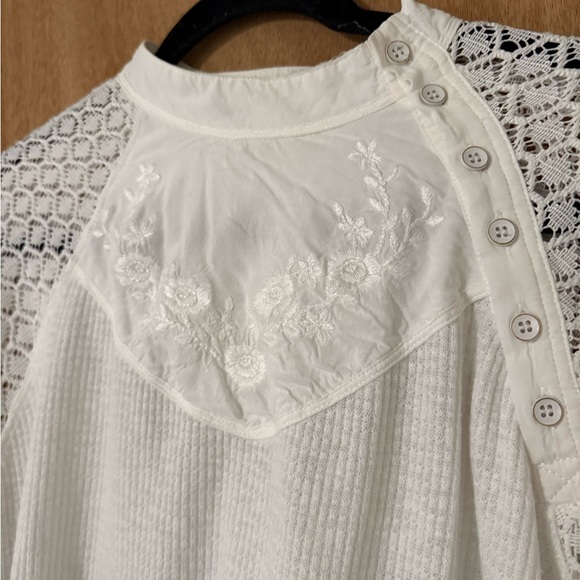 Free People Sweetest Thing White Embroidered Lace shirt Cottagecore romantic M - Picture 5 of 11